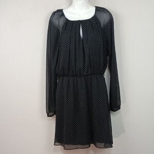 Mango Women Black / White Polka Dot Sheer Long Sleeve Dress sz L Whimsigoth